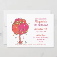 Quilted Pink Tree Birds Girl's Birthday Invitation