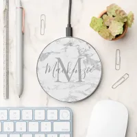 Stylish Sivler Foil Marble Monogram Wireless Charger