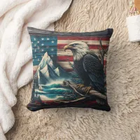 Majestic Eagle Perched by Mountain Lake at Dusk Throw Pillow