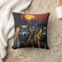 Wolves Strolling Under Moonlight.  Throw Pillow