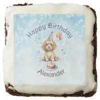 Cute Puppy with Party Hat Birthday Brownie