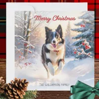 Border Collie Dog In Snow Merry Christmas Holiday Card