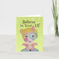 Mid Century Retro Elf Whimsical Christmas Poem Holiday Card