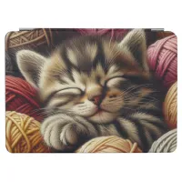 Cute Gray Kitten Napping in Balls of Yarn iPad Air Cover