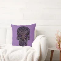 Filigree Skull in Shades of Purple Throw Pillow