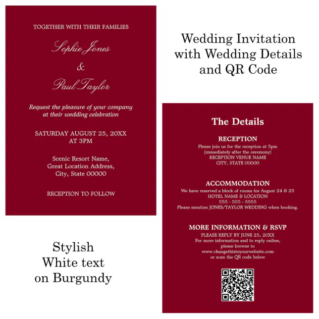 Burgundy Wedding QR Code RSVP Invitation