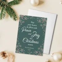 Elegant Gold Snowflakes Peace Joy Green Holiday Card