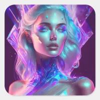 Gorgeous Ai Art Pretty Icy Glass like Woman Square Sticker