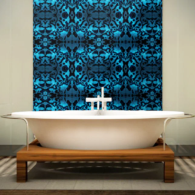Blue and black glitter wavy pattern wallpaper