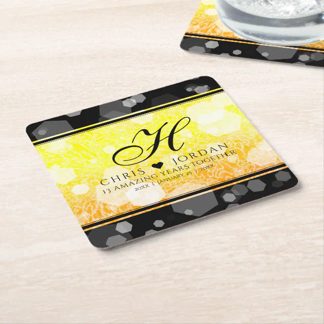Elegant 13th Citrine Wedding Anniversary Square Paper Coaster