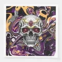 Purple and Black Sugar Skull Halloween Party Paper Dinner Napkins