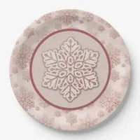 Snowflakes Rose Gold Glitter Pink Paper Plates