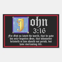 John 3 16 Illuminated Letter Easter Bible Quote Rectangular Sticker