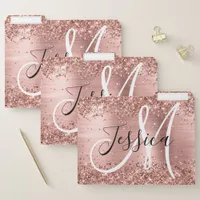 Glittery Rose Gold Foil Black and White Monogram File Folder