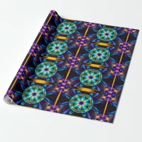 Neon Starburst Kaleidoscope Wrapping Paper