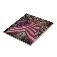 American Flag and Fireworks Ceramic Tile