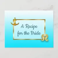 Aqua Blue & Gold Seahorse wedding Recipe Card