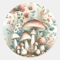 Cottage Core | Vintage Mushrooms and Flowers  Classic Round Sticker