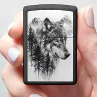 Majestic wolf among foggy mountains and tall pines zippo lighter