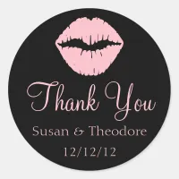 Black and Pink Lips Thank You Classic Round Sticker