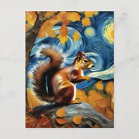 an adorable squirrel in a starry night  postcard