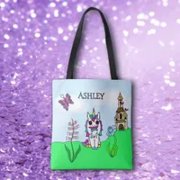 Rainbow Unicorn Fairy tale Castle Personalized Tote Bag