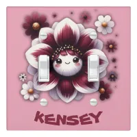 Cute Monogram Burgundy and White Flower on Pink | Light Switch Cover