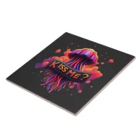 Colorful Jellyfish Illustration With Kiss Me Text  Ceramic Tile