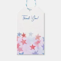 Watercolor Wash with Red and Blue Stars, 4th July Gift Tags