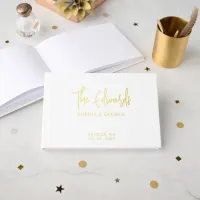 Elegant Modern White and Gold Wedding Foil Guest Book