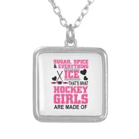 cute sugar and spice ice hockey girls silver plated necklace