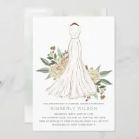 Sage Ivory Floral Wedding Dress Bridal Shower Invitation