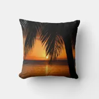 Tropical Palm Tree on Orange Sunset Island Throw Pillow