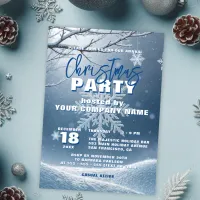 Serene Blue Frosty Elegance Christmas Party Invitation