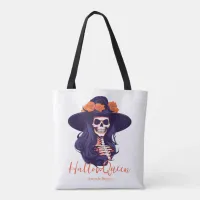 HallowQueen Skeleton Woman White Halloween Tote Bag