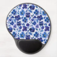 Watercolor Style Pansies Purple Blue Floral Print Gel Mouse Pad