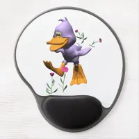 Cute Happy Cartoon Duck Running Through Flowers Gel Mouse Pad