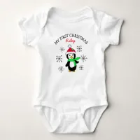 My First Christmas Penguin Snowflakes Baby Tee