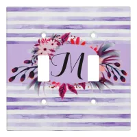 Watercolor Lavender Purple Stripes Floral Frame Light Switch Cover