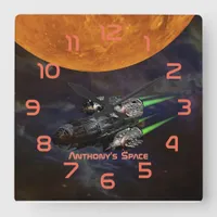 Outer Space themed Kids Room personalized Square Wall Clock