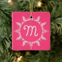 Pink White Monogram Snowflake Star Christmas Tree Ceramic Ornament