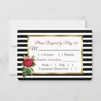 Black and White Burgundy Rose Wedding RSVP card