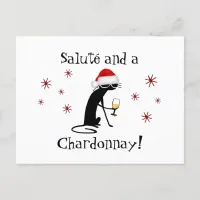 Salute' and a Chardonnay Funny Wine Quote Cat Postcard