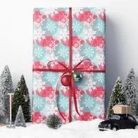 Red Blue Christmas Snowflakes Wrapping Paper