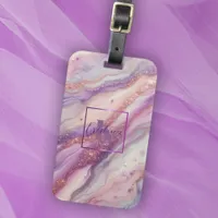 Elegant Purple Lavender Marble with Glitter Veins Luggage Tag