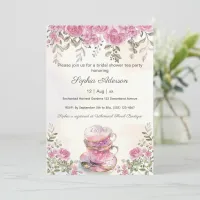 Blush Pink Flowers Tea Party Bridal Shower Invitation