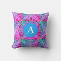 Cute Girly Whimsical Folk Art Pink Purple Blue Throw Pillow