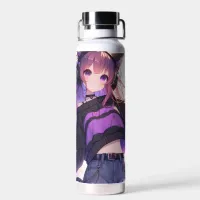 Pretty Anime Girl in Headphones with Cat Ears Water Bottle