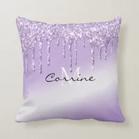 Monogram Metallic Violet Purple Dripping Glitter Throw Pillow