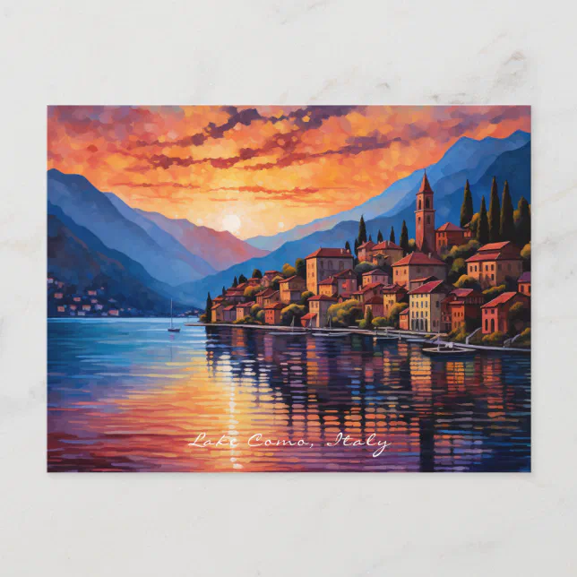 Painting of Lake Como Sunset | Italy Travel | Art Postcard